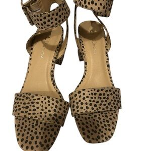 CL by Laundry Tan Black Polka Dot Block Heel Sandals | Size 8M